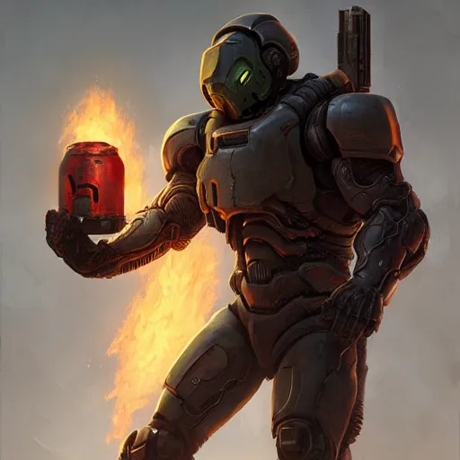 Image similar to doom guy holding the crucible, bright art masterpiece artstation. 8 k, sharp high quality artwork in style of greg rutkowski, concept art by tooth wu, blizzard warcraft artwork, doom helmet