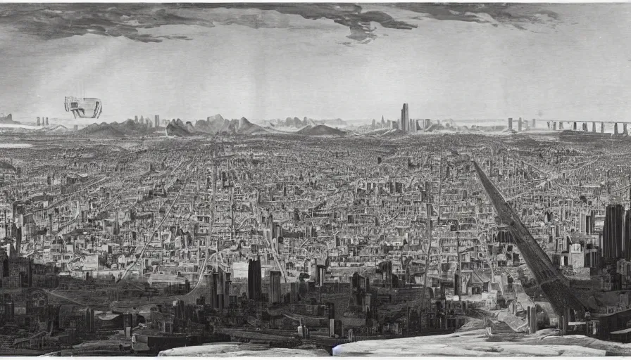 Image similar to planetary city of san francisco by ansel adams and bernardo bellotto