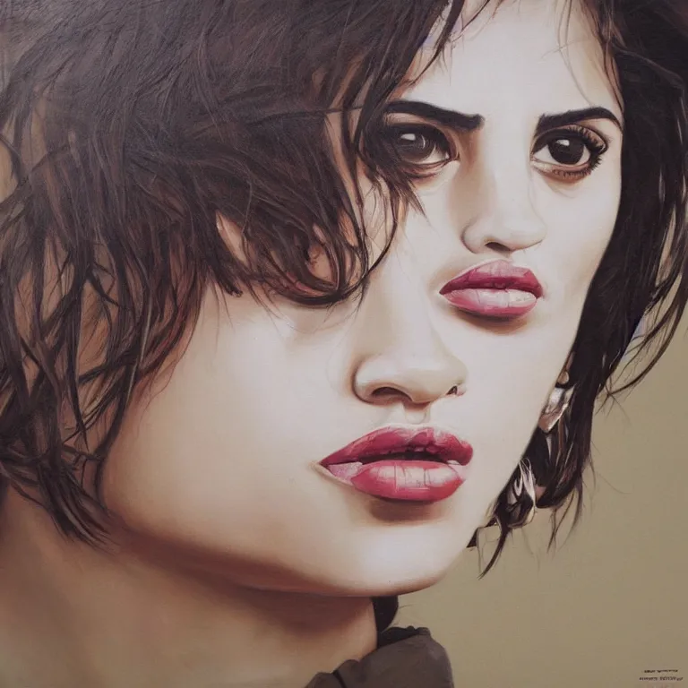 Image similar to Street-art portrait of Penélope Cruz Sánchez in style of Etam Cru, photorealism