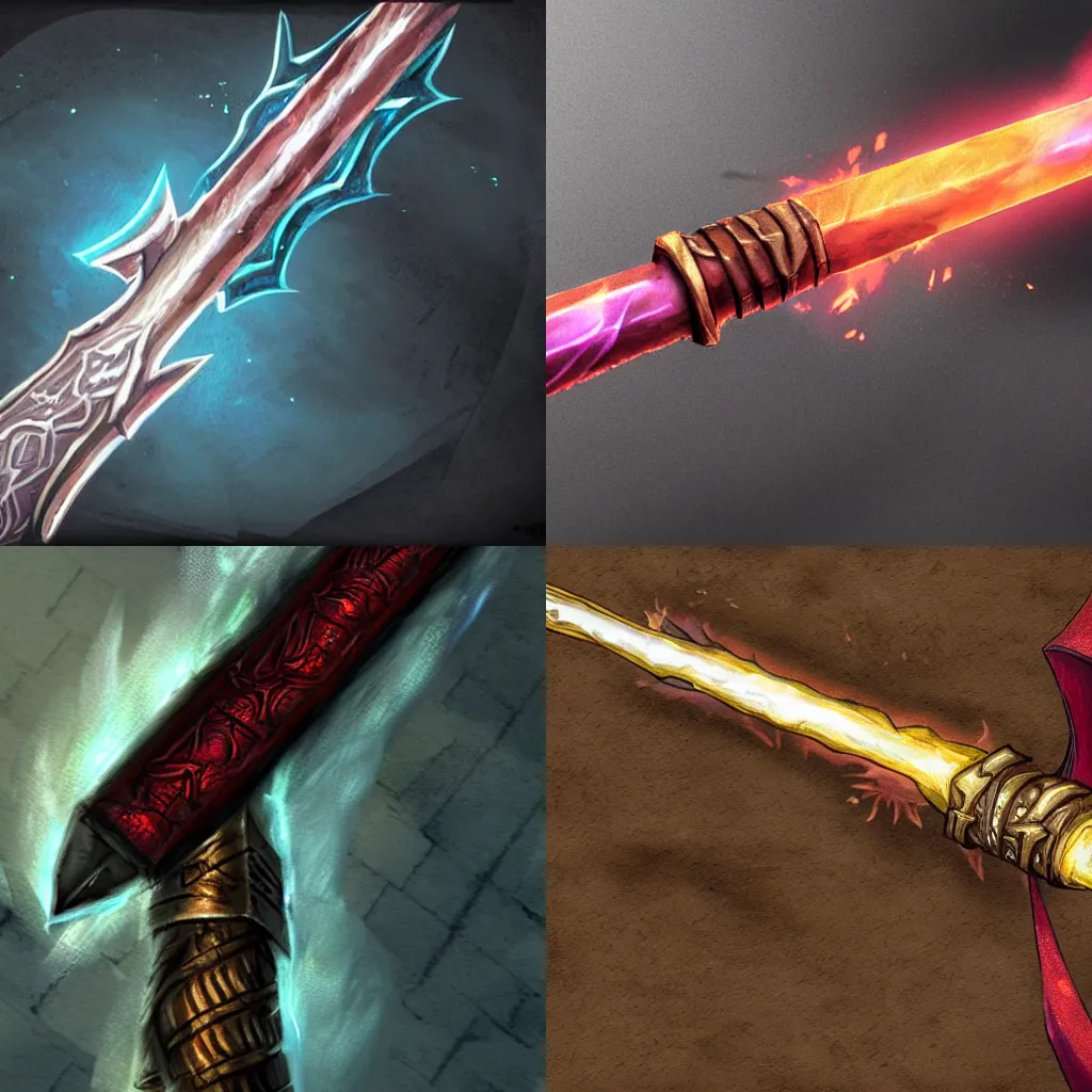 Prompt: a magical fire sword, RPG item image, concept art, D&D, fantasy