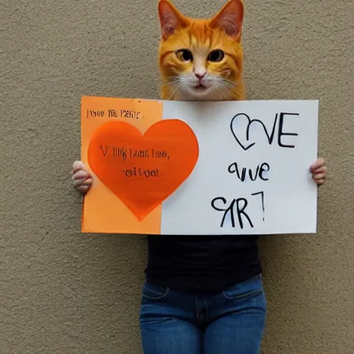 Image similar to cute orange tabby cat holds sign that says