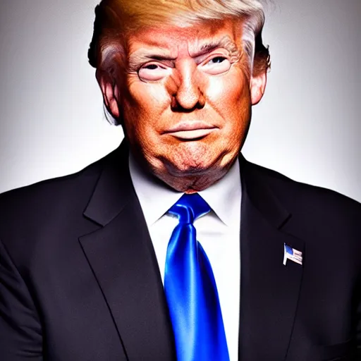 Image similar to photo still of donald trump! not wearing any makeup!, studio portrait photo, studio lighting, rim light, key light 8 5 mm f 1. 8