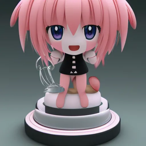 Prompt: cute fumo plush on a pedestal holding a trophy, winner, anime girl, vray