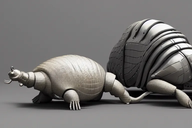 Image similar to an industrial design render of an advanced robotic armadillo curled up behind a bionic snail, industrial, biomimetic, bionic, synthetic aramid fiber, 3D octane render, 8K, artstation