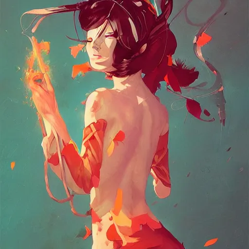 Prompt: catgirl mage casting a spell, expressive oil painting, digital art, trending on artstation, highly detailed, by Conrad Roset