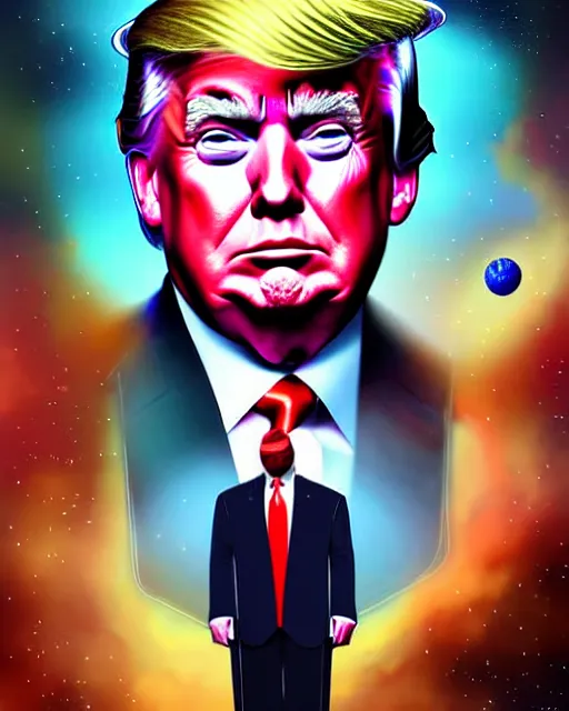 Image similar to digital art, fantasy portrait of donald trump with the number 5 floating in space, by james jean, by ross tran, ultra detailed, character design, concept art, trending on artstation,