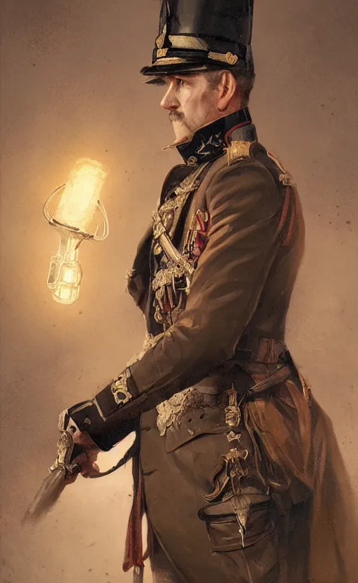 Prompt: portrait of a victorian general wearing military uniform, male, detailed face, victorian, highly detailed, cinematic lighting, digital art painting by greg rutkowski