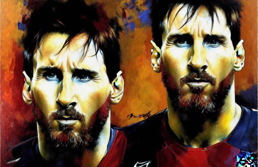 Image similar to portrait of lionel messi!!!!!!!!!!!!!!!!!!!!!!!!!!!, detailed face, detailed painting, epic lighting, by ilya repin, phil hale and kent williams