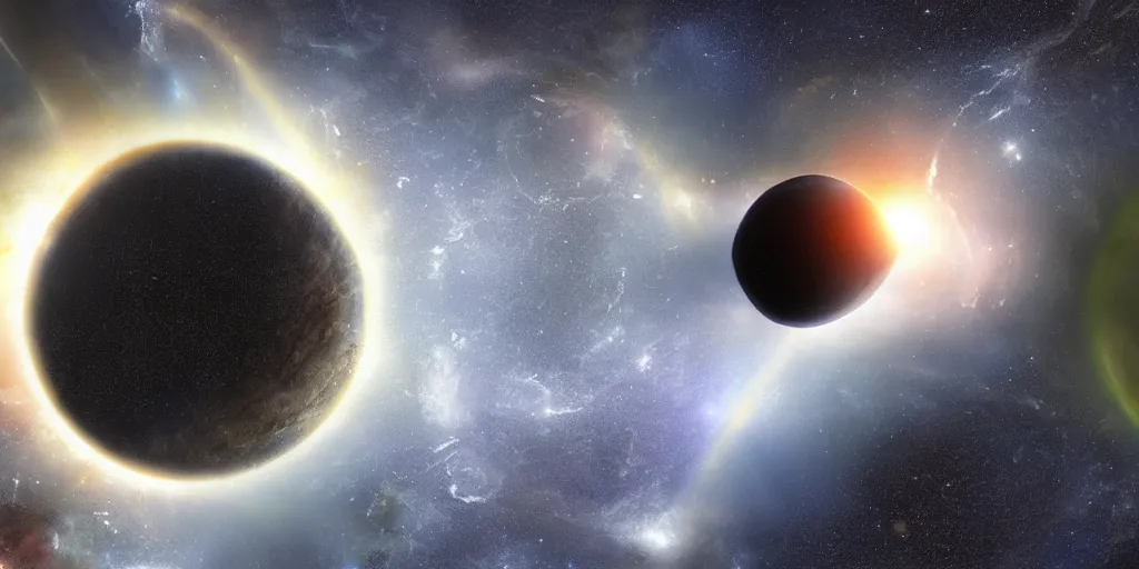 Image similar to concept art of black holes surrounding a planet