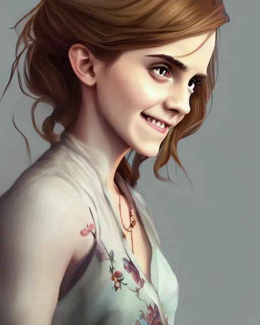 Prompt: beautiful full body Emma Watson smiling, art by Annegret Soltau, lois van baarle and loish and ross tran and rossdraws and sam yang and samdoesarts and artgerm, digital art, highly detailed, intricate, sharp focus, Trending on Artstation HQ, deviantart, unreal engine 5, 4K UHD image, 3D unreal 5, DAZ, hyperrealistic, octane render, cgsociety, Photolab, Lightroom, 4K, Dolby Vision, Photography Award