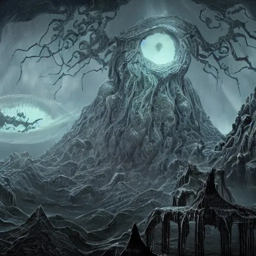 Image similar to old gods looking at the world for the first time, dark and beautiful, stunning 4 k, extremely detailed, opening shot, h. p. lovecraft, fantastic, fantasy.