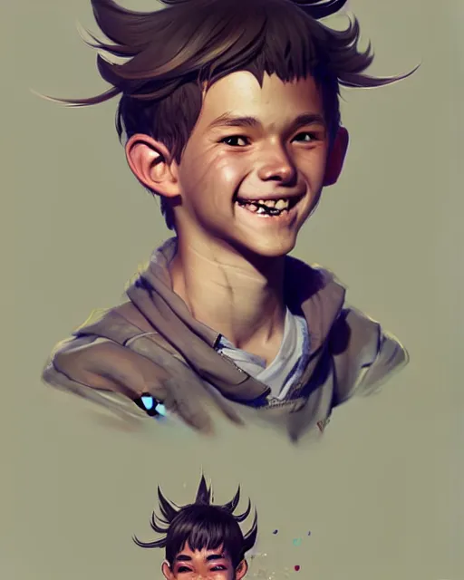 Image similar to digital art, fantasy portrait of a boy with a large smile, by james jean and greg rutkowski, by ross tran, ultra detailed, character design, concept art, trending on artstation,