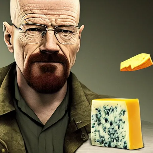 Image similar to walter white with a price of cheese for a head cheese for a head, cinematic photography, trending on artstation,