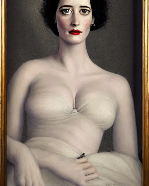 Prompt: portrait en buste of eva green in repose vesper lynd in repose vannessa ives in repose by Hughes Merle, perfectly detailed eyes, realistic fabric, abundant detail