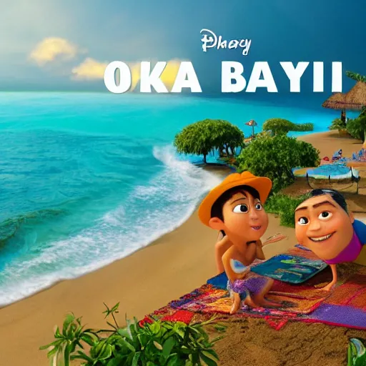 Image similar to a shot from upcoming pixar movie about Bali with text: oka