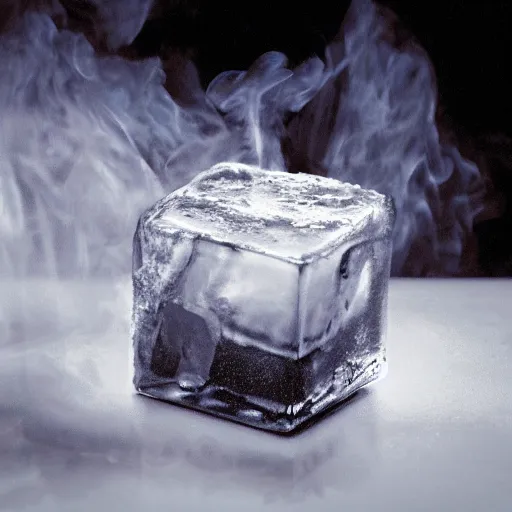 Prompt: photo of a burning ice cube