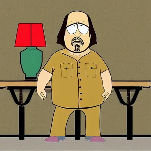 Image similar to the dude from big lebowski as a south park character