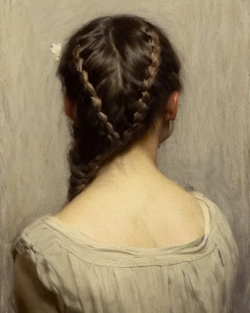 Image similar to girl with plaits, back view, by jeremy lipking, joseph todorovitch