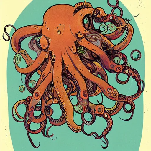 Image similar to tentacles beast octopus abysmal creature art by ashley wood, alphonse mucha, makoto shinkai, geof darrow,