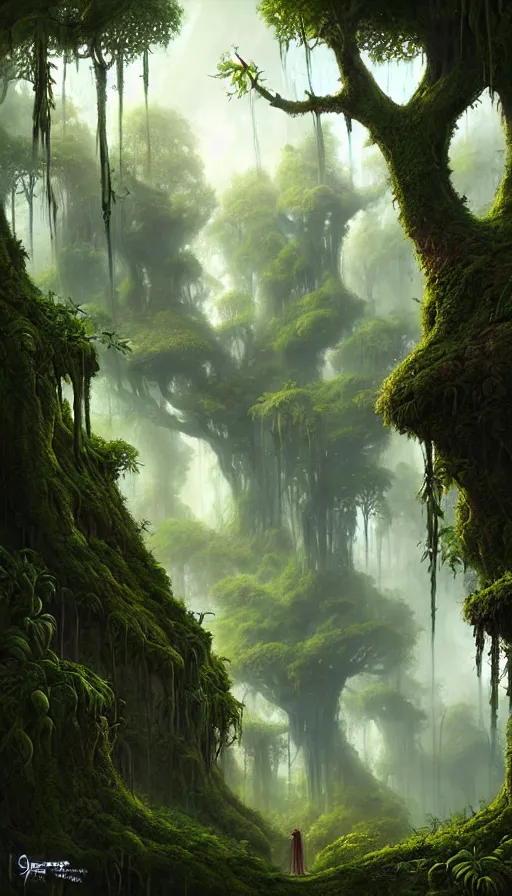 Image similar to fairy palace, castle towers, gnarly trees, lush vegetation, forest landscape, painted by tom bagshaw, raphael lacoste, eddie mendoza, alex ross concept art matte painting