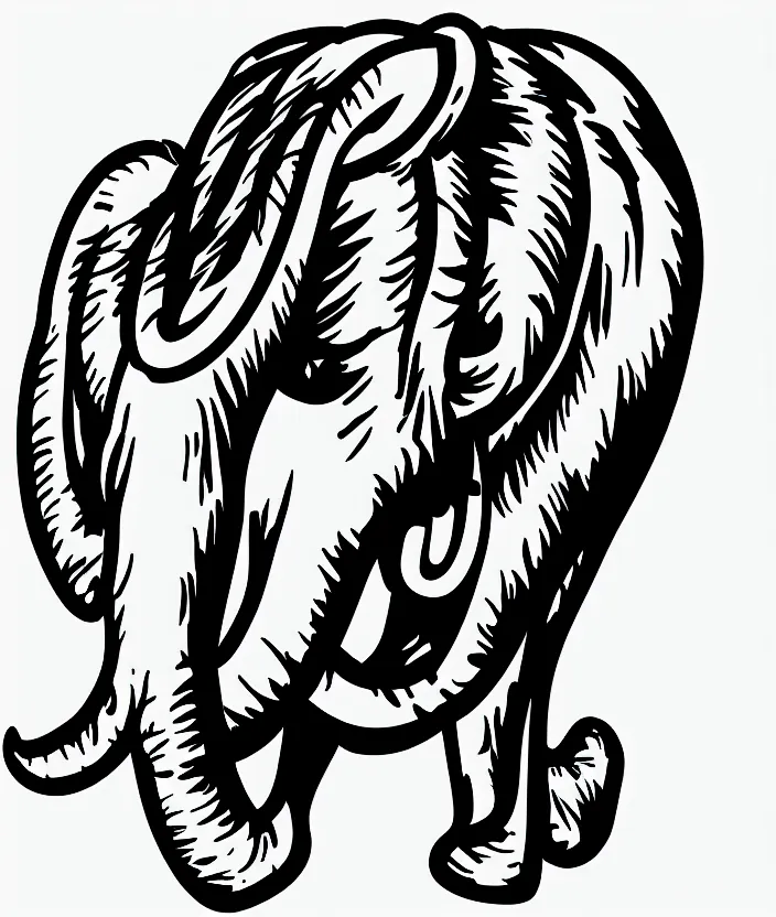 Prompt: stylized wooly mammoth sports logo!!! sketch!!!, black and white