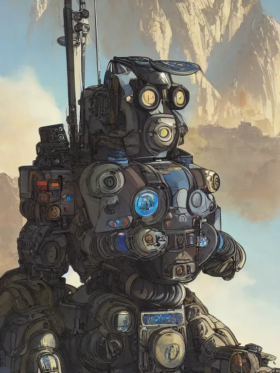 Image similar to solarpunk digital illustration pathfinder robot from apex legends, portrait by james gurney and laurie greasley, concept art, cinematic composition, hyper realism, photorealistic, dramatic lighting, highly detailed