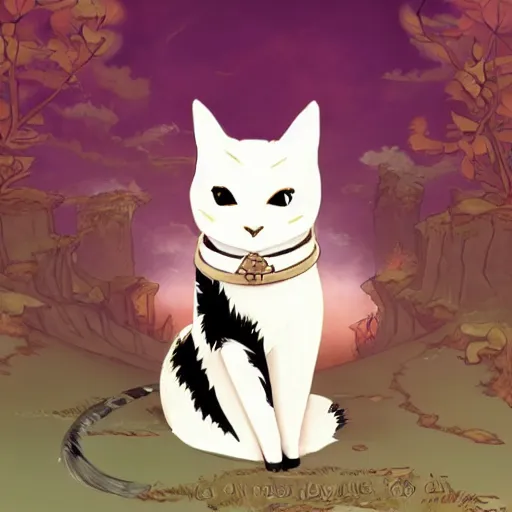 Image similar to a cat in the style of final fantasy cover art