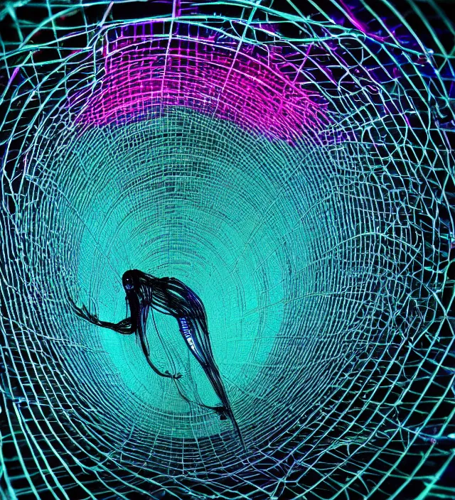 Image similar to a james webb view of an iridescent wormhole wireframe, dark synthwave, aesthetic mood, vintage, sci - fi, inspired by jeffrey smith