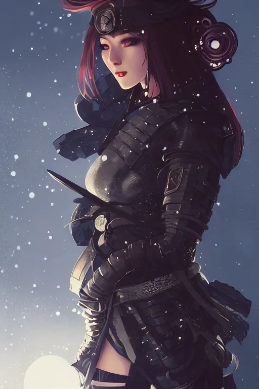 Prompt: portrait ninja gaiden girl, armored dieselpunk wardrobe, at snowy fuji mountain moonlight, fantasy, intricate and very beautiful and elegant, highly detailed, digital painting, artstation, concept art, smooth and sharp focus, cg by tian zi and wlop and alphonse mucha