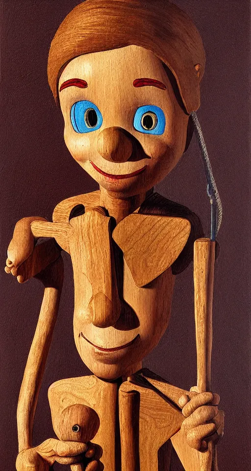 Image similar to a wooden boy, pinocchio highly detailed painting by alberto mielgo