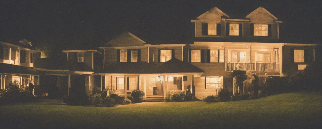 Image similar to a nostalgic photograph of a suburban home at night during summer, by closecore