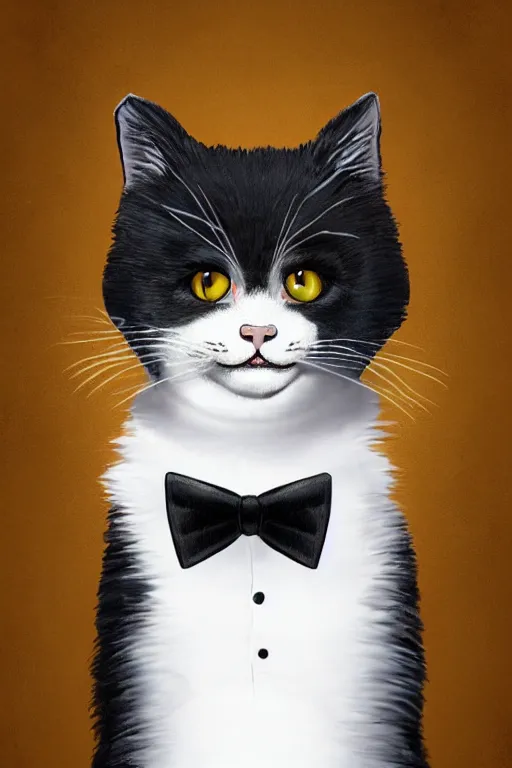Prompt: cute anthropomorphic Of a tuxedo cat, portrait, South Park art, cg society