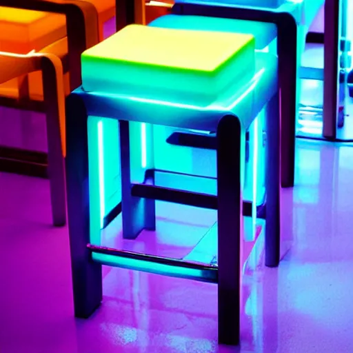 Prompt: the neon pantone stool by tadao ando