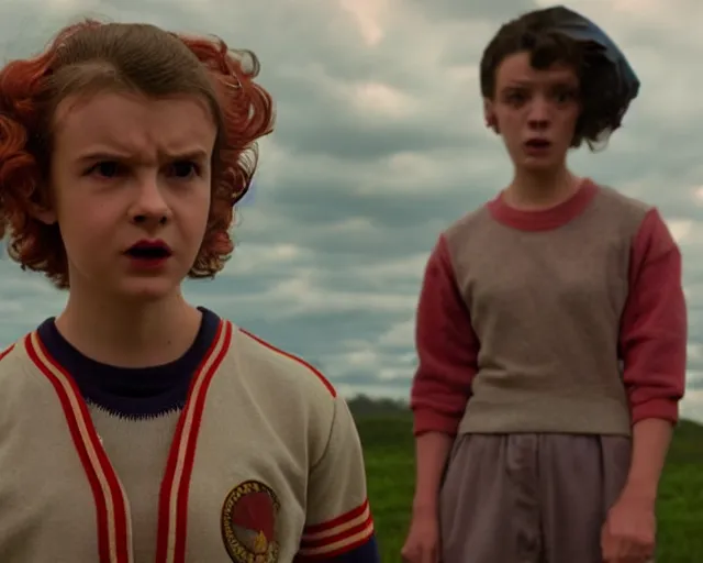 Image similar to eleven from stranger things going super saiyan