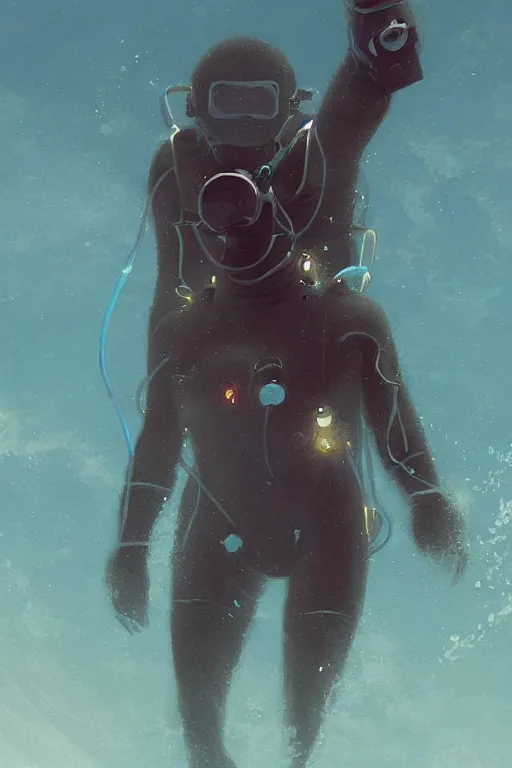 Image similar to diving suit in the ocean, digital art, in the style of greg rutkowski, trending on artstation