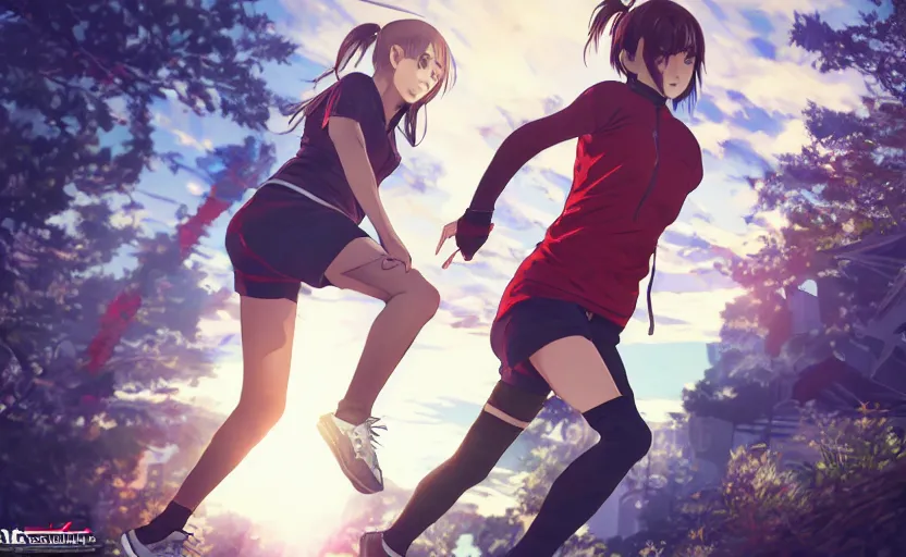 Prompt: anime style, gta 5, girl is running, red sport clothing, marathon, brown short hair, hair down, symmetrical facial features, from arknights, hyper realistic, rule of thirds, extreme detail, detailed 4 k drawing, safebooru, realistic lighting, by alphonse mucha, greg rutkowski, sharp focus, backlit