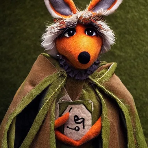 Prompt: photorealistic real life foxfolk wizard druid as a very fancy and also the most adorable thing to ever exist as a lovable furry muppet plush wearing a very fancy ornate elven cloak hand sewn by a professional elven seamstress and also a smoky cape, photography, national geographic, sesame street