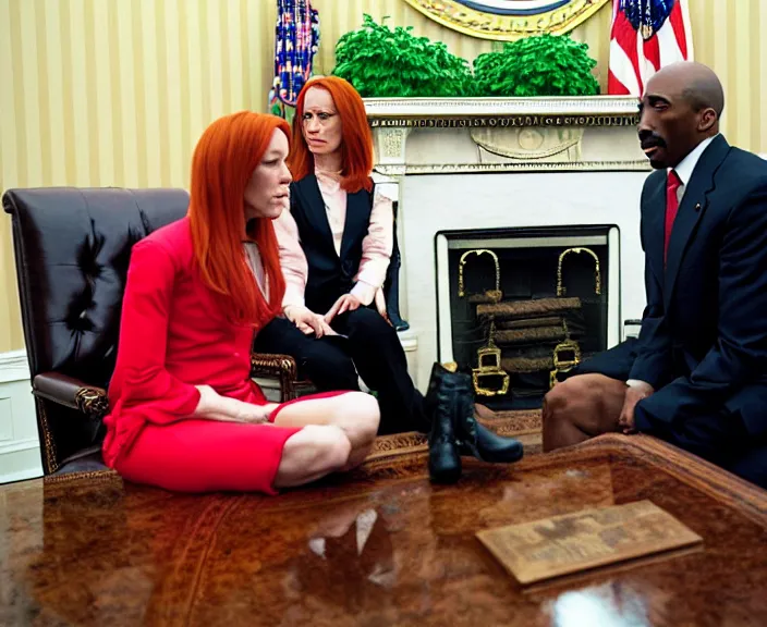 Image similar to Jen Psaki and Tupac Shakur acting fools high on LEAN in the oval office , Photograph By Rineke Dijkstra; by Yoichi Okamoto