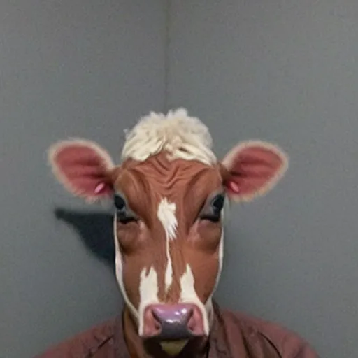 Image similar to mugshot of a cow dressed as an inmate