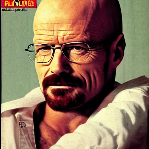 Prompt: Walter White on the cover of Playgirl magazine (1980)