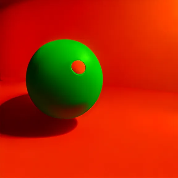 Image similar to a 3 d render of a stack of green cubes on the left and an orange ball on the right in a red room, blender, ue 5, octane render, trending on artstation