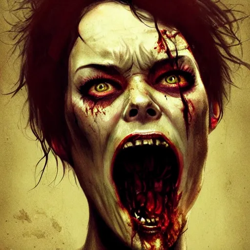 Image similar to color head portrait of lena headey screaming in agony as a zombie, 7 days to die zombie, gritty background, fine art, award winning, intricate, elegant, sharp focus, cinematic lighting, digital painting, 8 k concept art, art by michael hussar, art by brom, art by guweiz and z. w. gu, 8 k