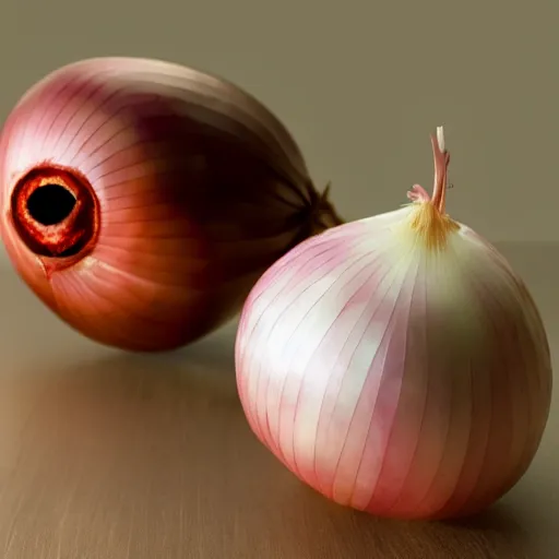 Image similar to a hyper realistic onion with an eye in the middle, edritch, horror, 4 k, photoreal