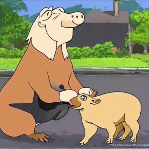 Image similar to Bernie Sanders riding a capybara anime