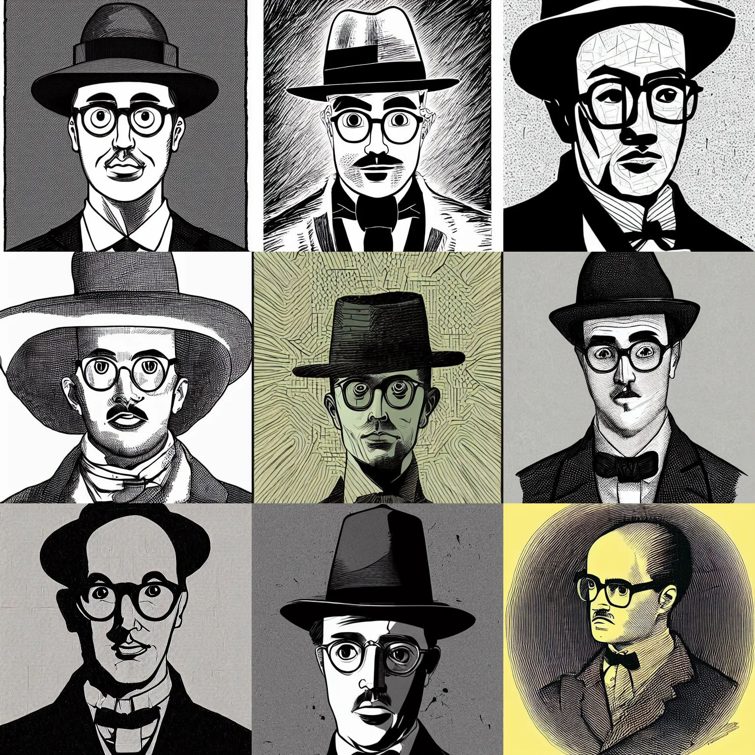 Prompt: centered cell shaded! head portrait of fernando pessoa llustration, art by laurie greasley