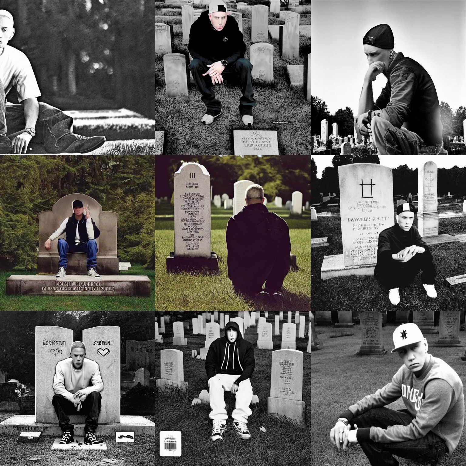 Prompt: eminem sitting in a cemetery album cover, high quality, discogs, detailed