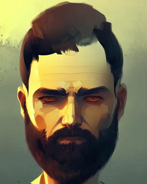 Image similar to a bearded man, sci - fi mechanical parts digital painting by ilya kuvshinov greg rutkowski wlop james j