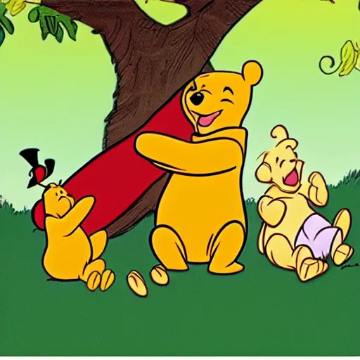 Prompt: winnie the pooh dying, in the style of winnie the pooh cartoon