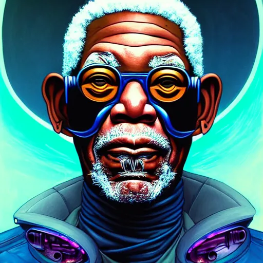 Image similar to portrait painting of a cyberpunk elf corporate boss morgan freeman, sharp focus, award - winning, trending on artstation, masterpiece, highly detailed, intricate. art by josan gonzales and moebius and deathburger