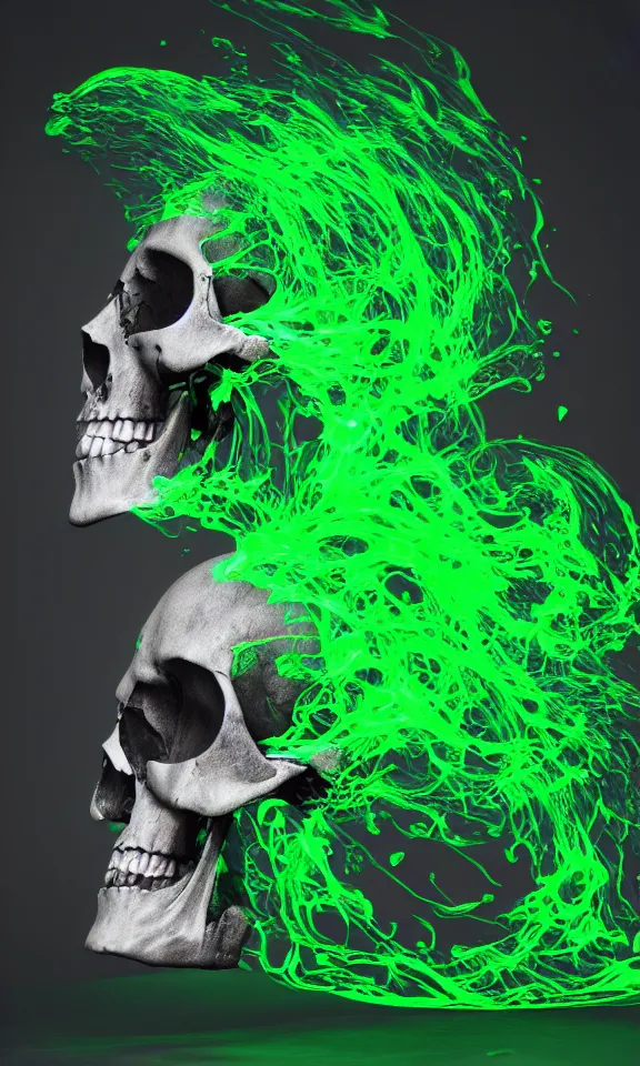 Image similar to photo of a skull, studio lighting, 4k, neon green fluid